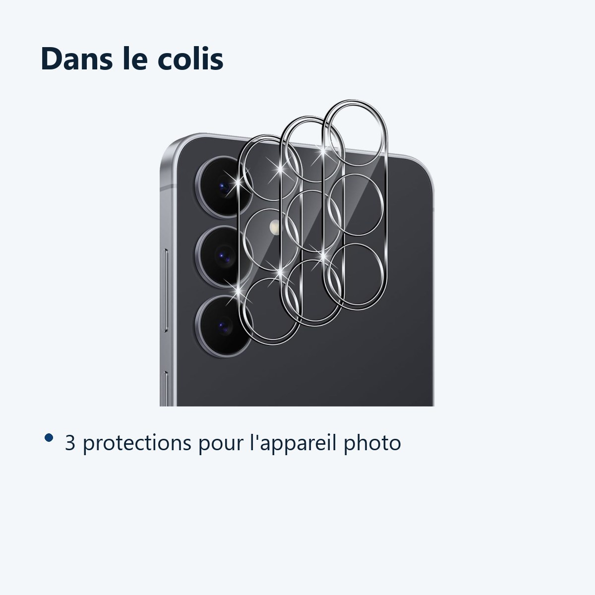 Contenu du colis – Verres Protection Camera Arriere Transparent X3 Pour Samsung Galaxy S26