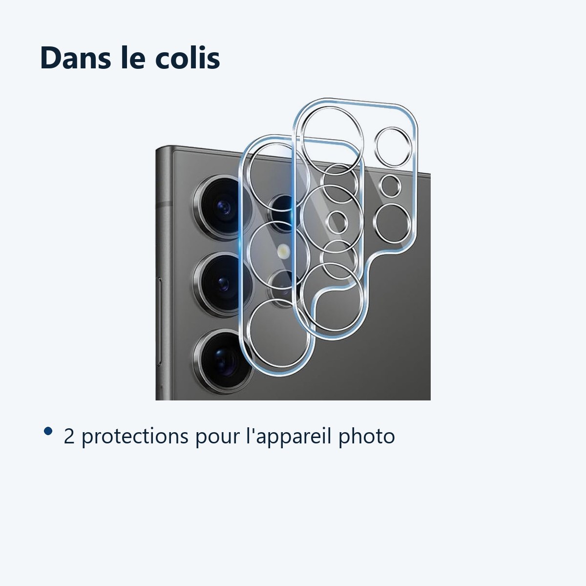 Contenu du colis – Verres Protection Camera Arriere Transparent X2 Pour Samsung Galaxy S24 Ultra