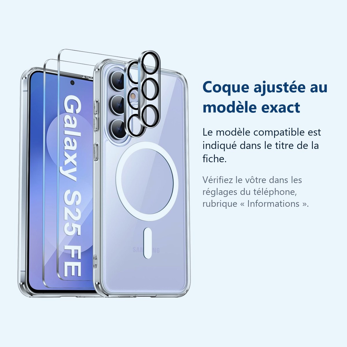 Accessoire ajusté au modèle exact – Coque Silicone Transparente Compatible Magsafe + Verres Trempes et Protections Camera Arr