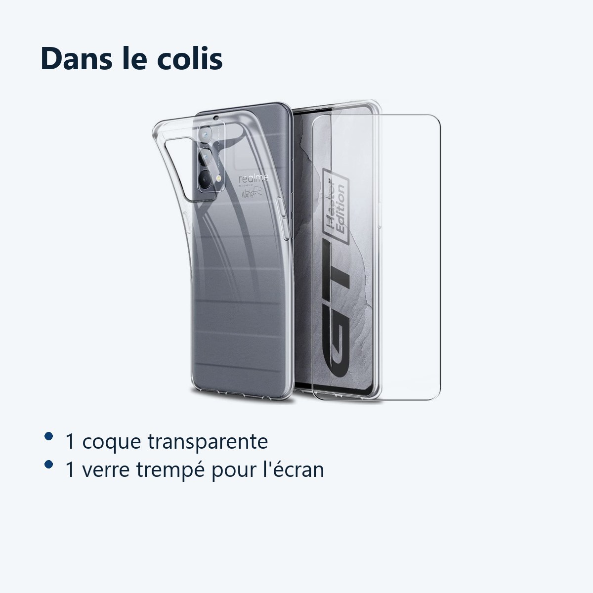 Contenu du colis – Coque Silicone Transparente + Verre Trempe Pour Realme GT Master