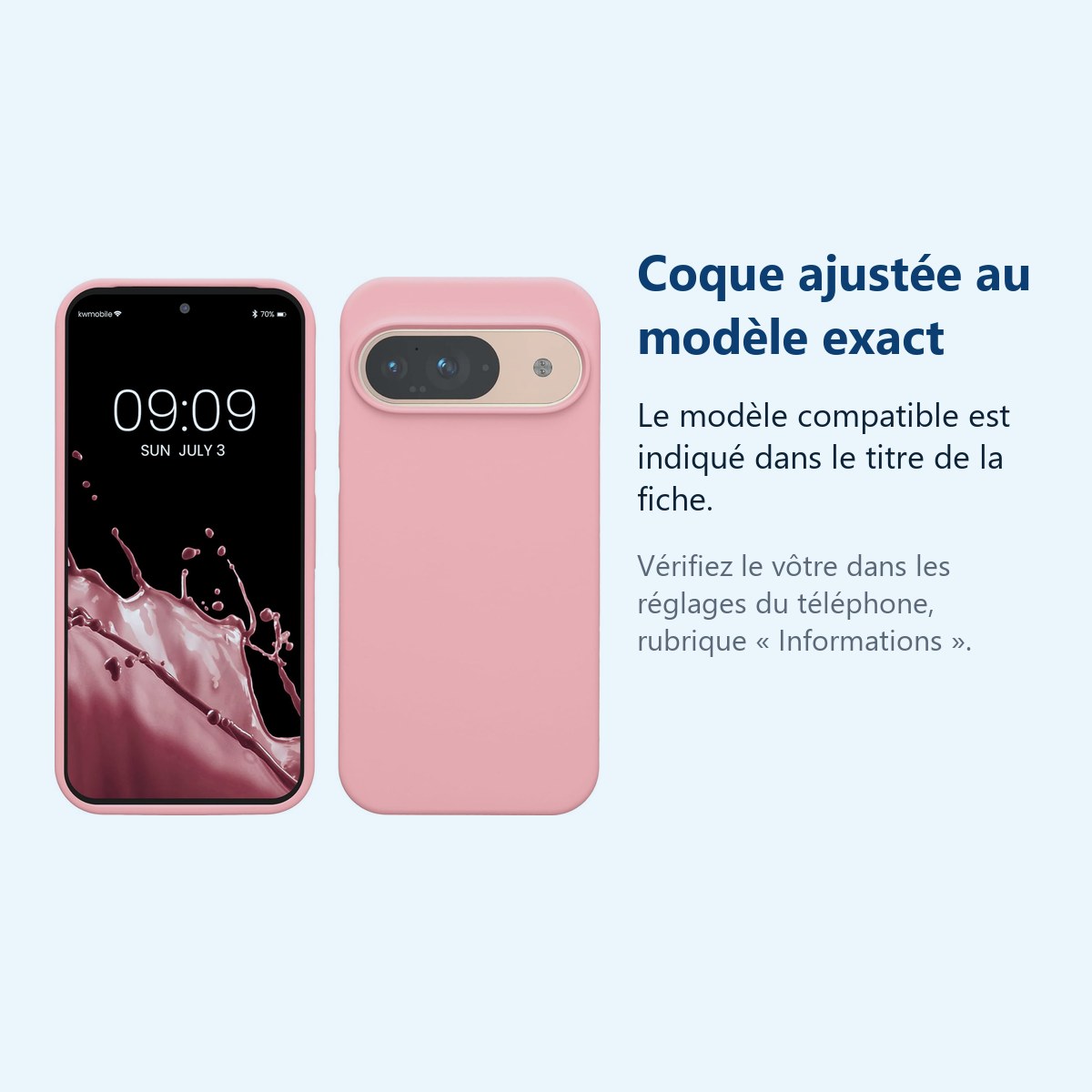 Accessoire ajusté au modèle exact – Coque Silicone Rose Pour Google Pixel 9 / Pixel 9 Pro