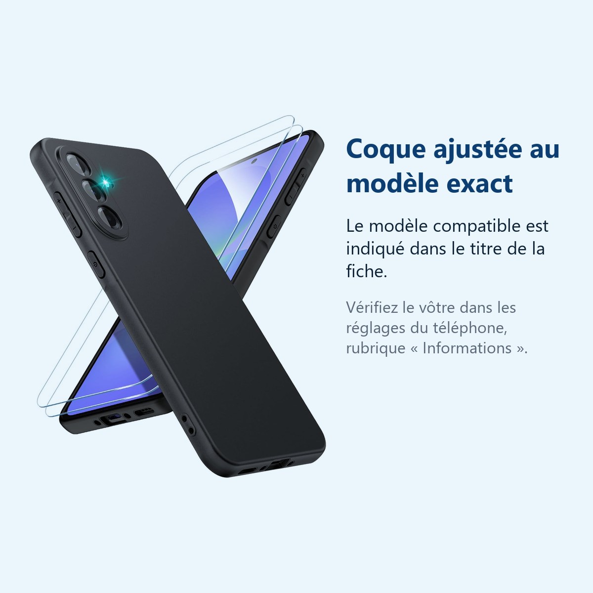 Accessoire ajusté au modèle exact – Coque Pour Samsung A37 5G Silicone Noir + 2 Verres Trempes