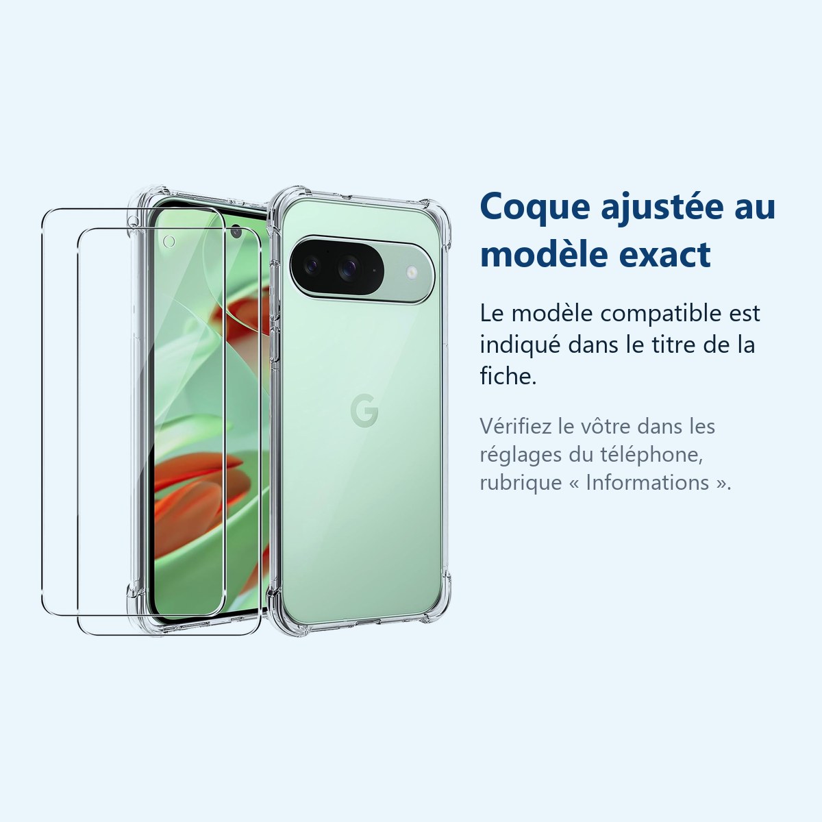 Accessoire ajusté au modèle exact – Coque Silicone Transparente Angles Renforces + 2 Verres Trempes Pour Google Pixel 9