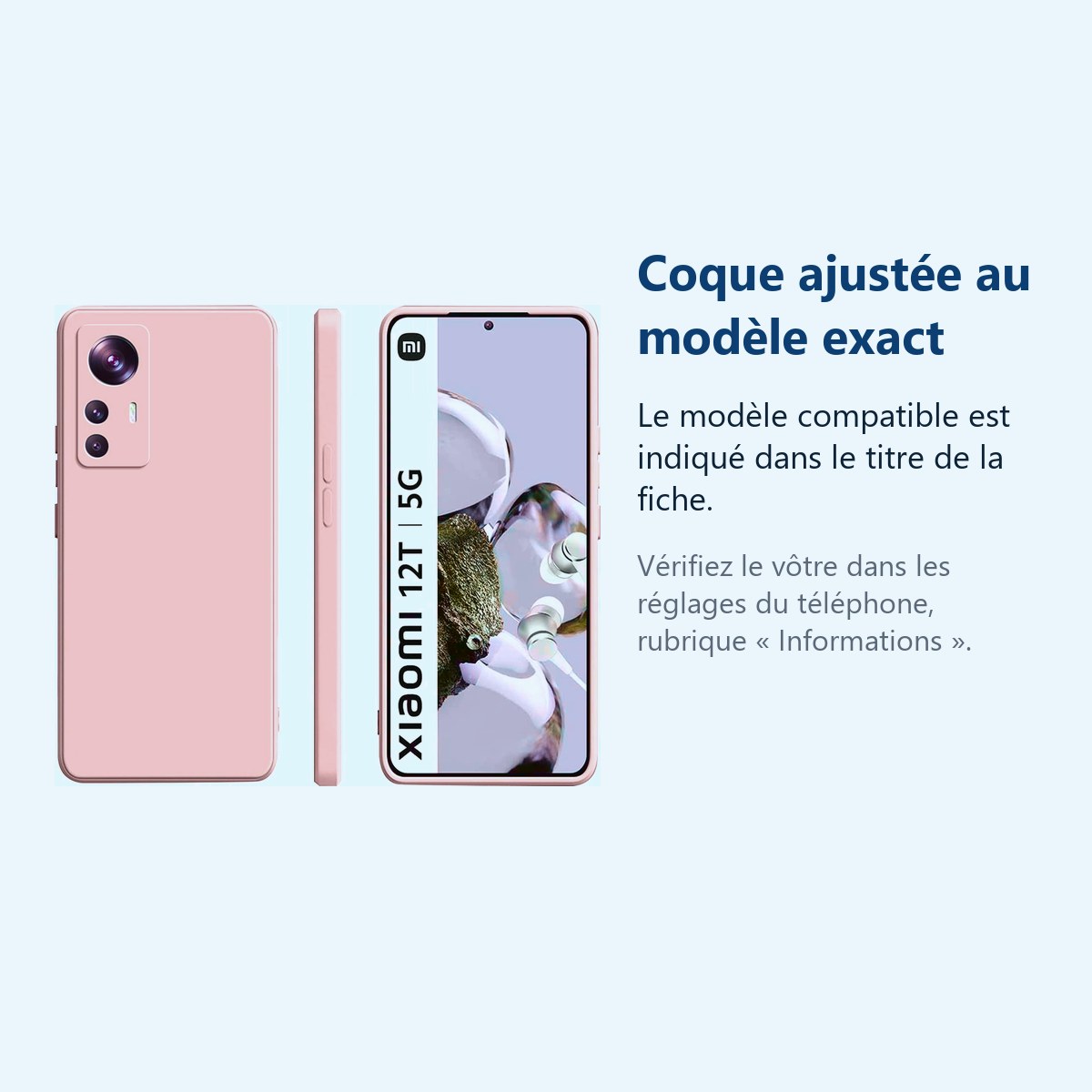 Accessoire ajusté au modèle exact – Coque Silicone Couleur Rose Pour Xiaomi 12T 5G