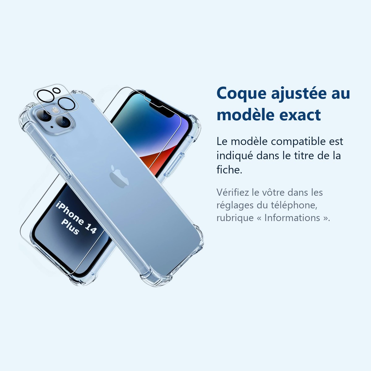 Accessoire ajusté au modèle exact – Coque Silicone Transparente Angles Renforces + Verre Trempe et Protection Camera Arriere
