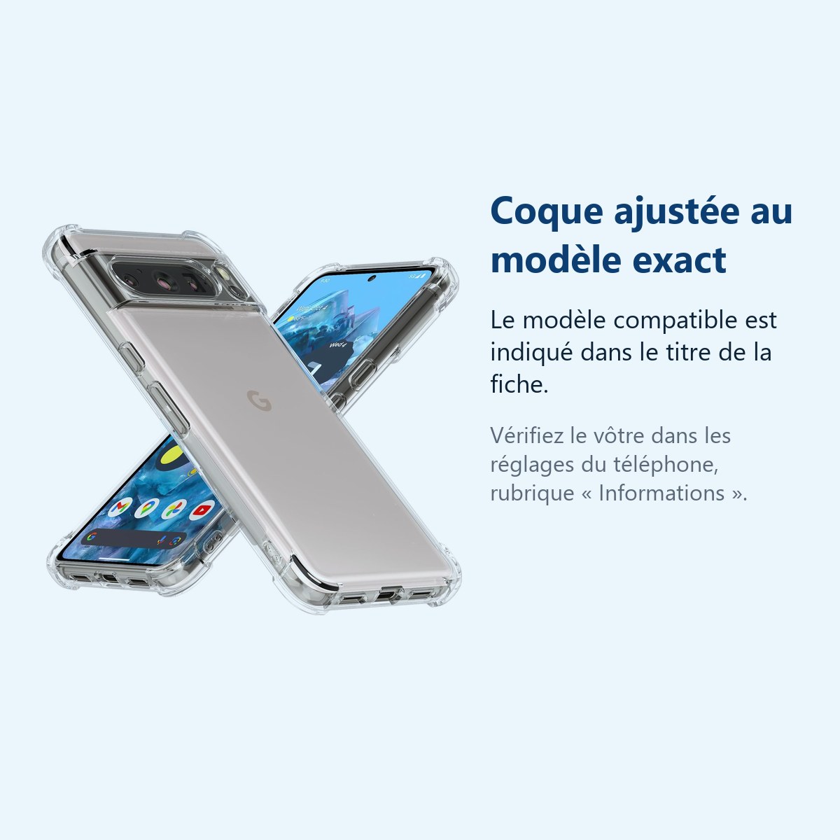 Accessoire ajusté au modèle exact – Coque Silicone Transparente Angles Renforces Pour Google Pixel 8 Pro