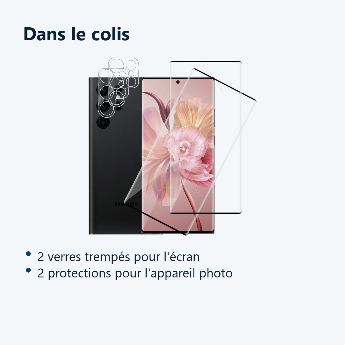 Contenu du colis – Verres Trempes et Protections Camera Arriere Transparent X2 Pour Samsung Galaxy S22 Ultra