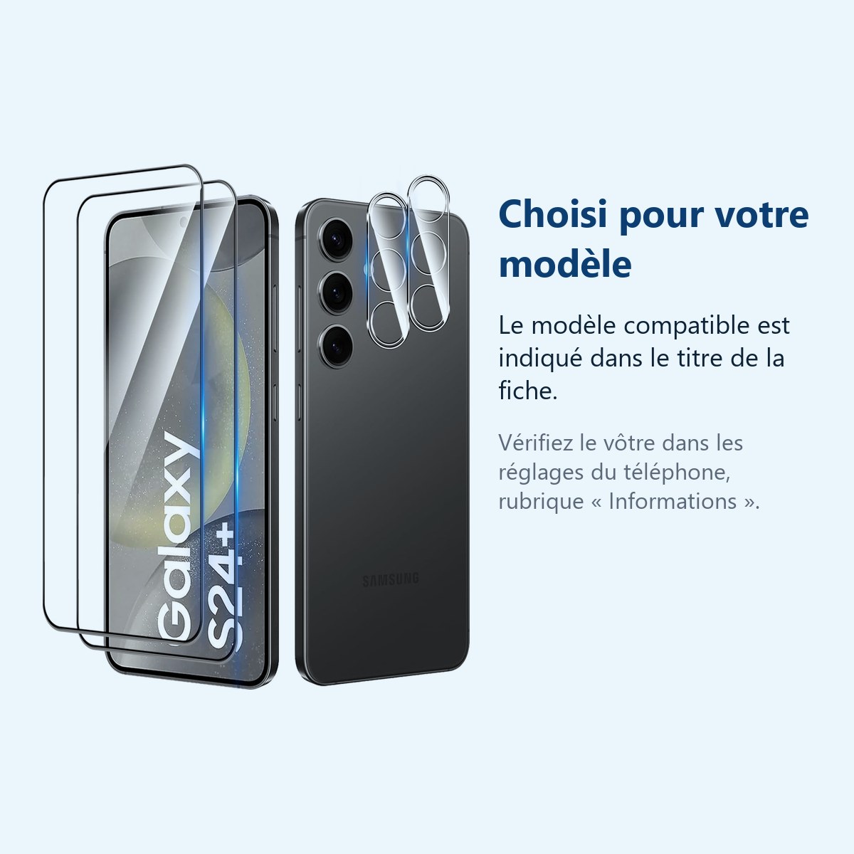 Accessoire ajusté au modèle exact – Verres Trempes et Protections Camera Arriere Transparent X2 Pour Samsung Galaxy S24 Plus