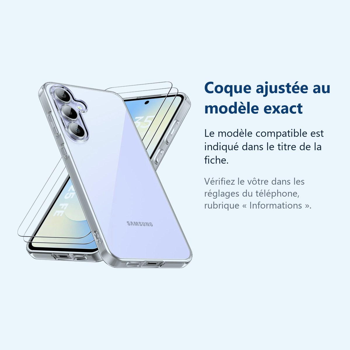 Accessoire ajusté au modèle exact – Coque Silicone Transparente + 2 Verres Trempes Pour Samsung Galaxy S25 FE