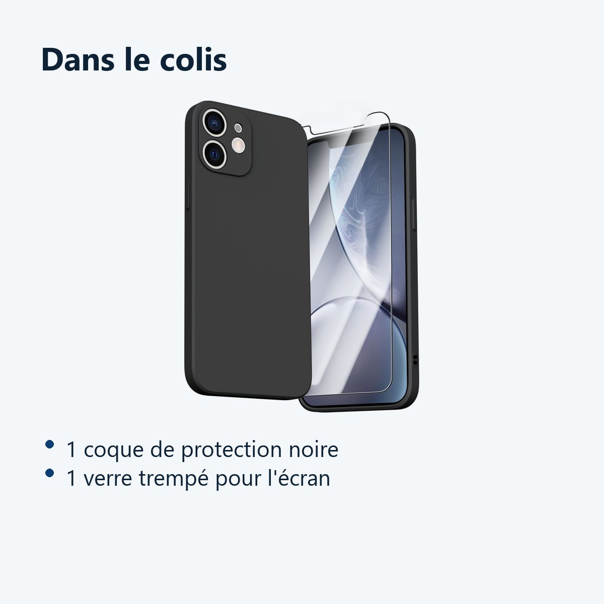 Contenu du colis – Coque Noir pour iPhone 12 (6,1 pouces) et Verre Trempé Film Protection Ecran