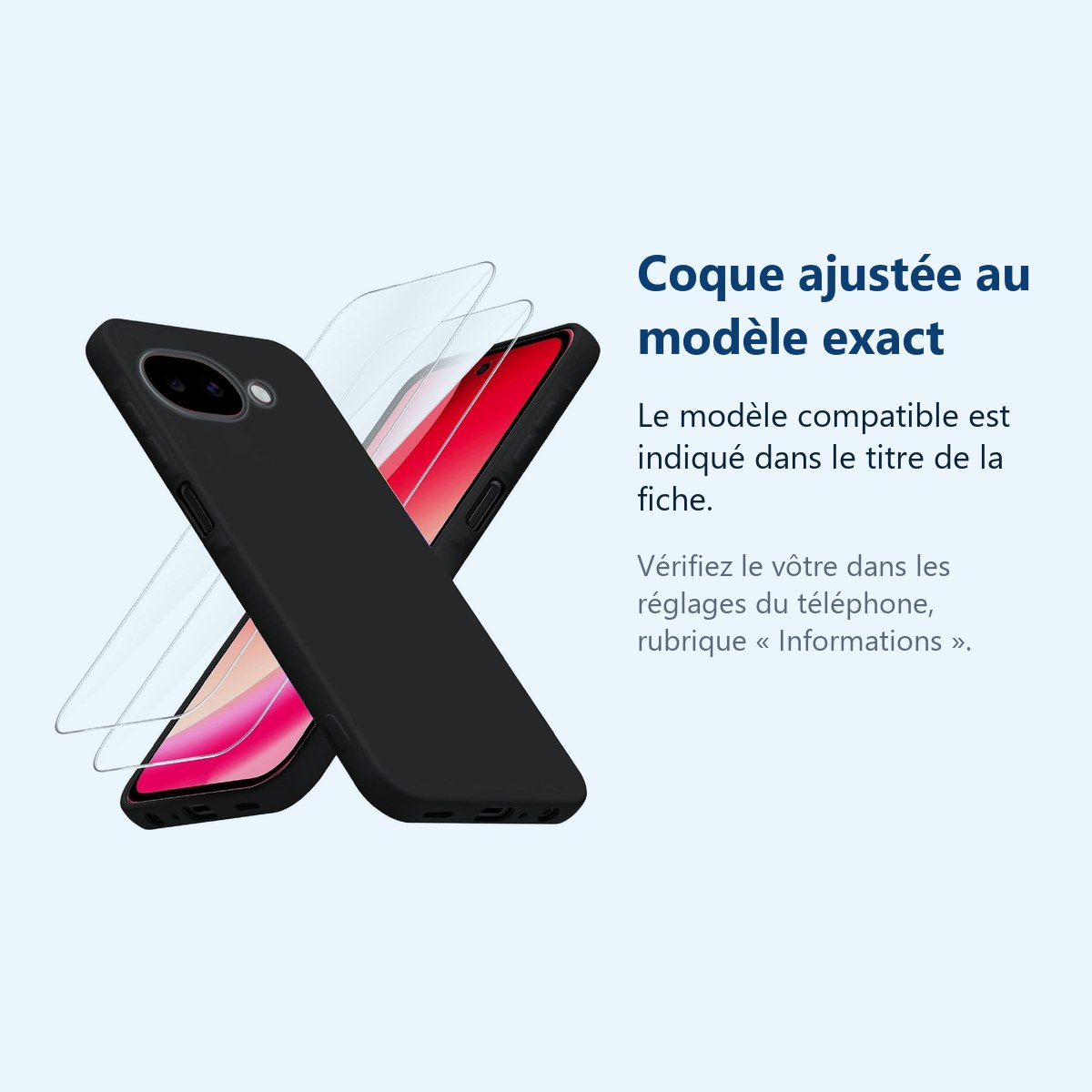 Accessoire ajusté au modèle exact – Coque Pour Google Pixel 10a Silicone Noir + 2 Verres Trempes