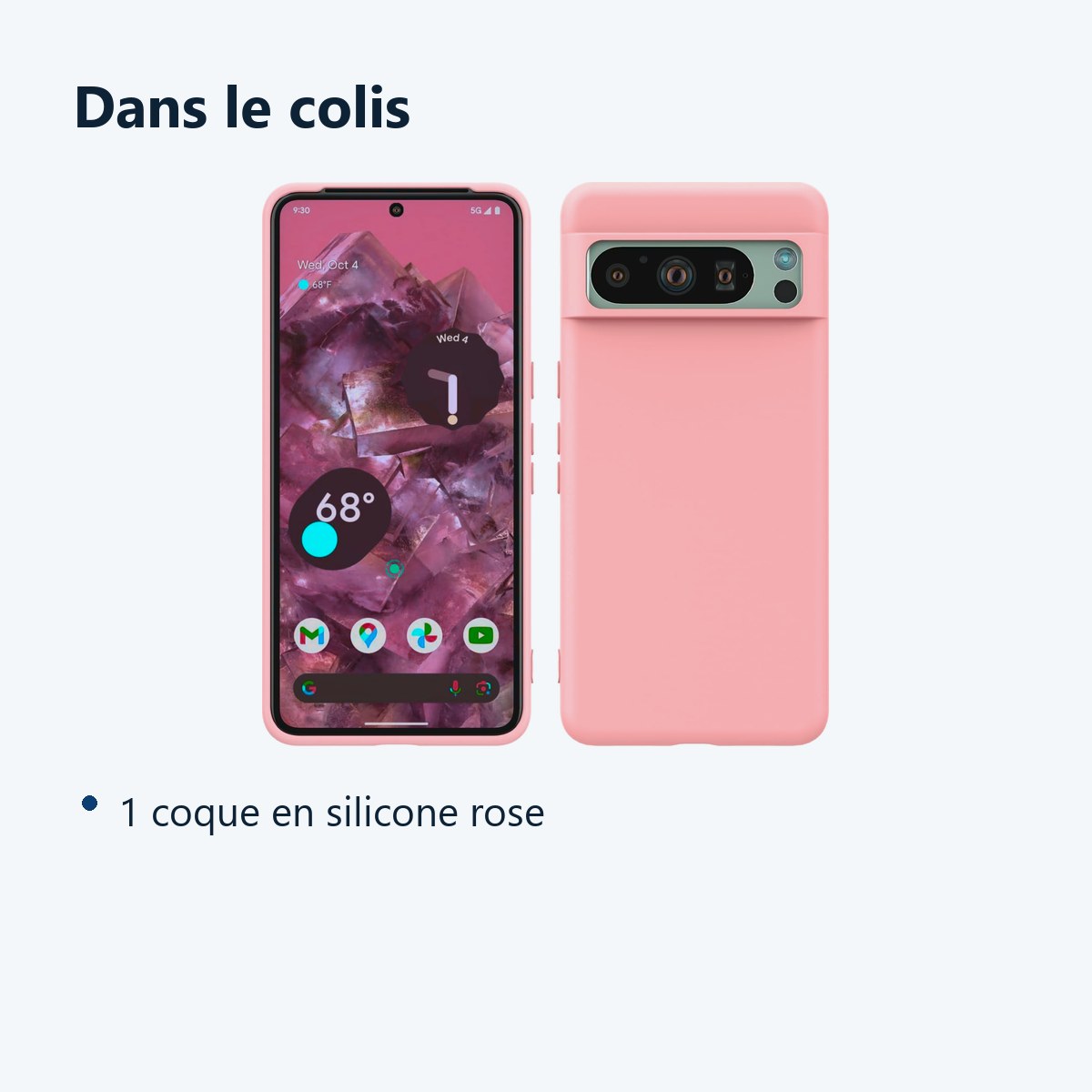 Contenu du colis – Coque Silicone Rose Pour Google Pixel 8 Pro