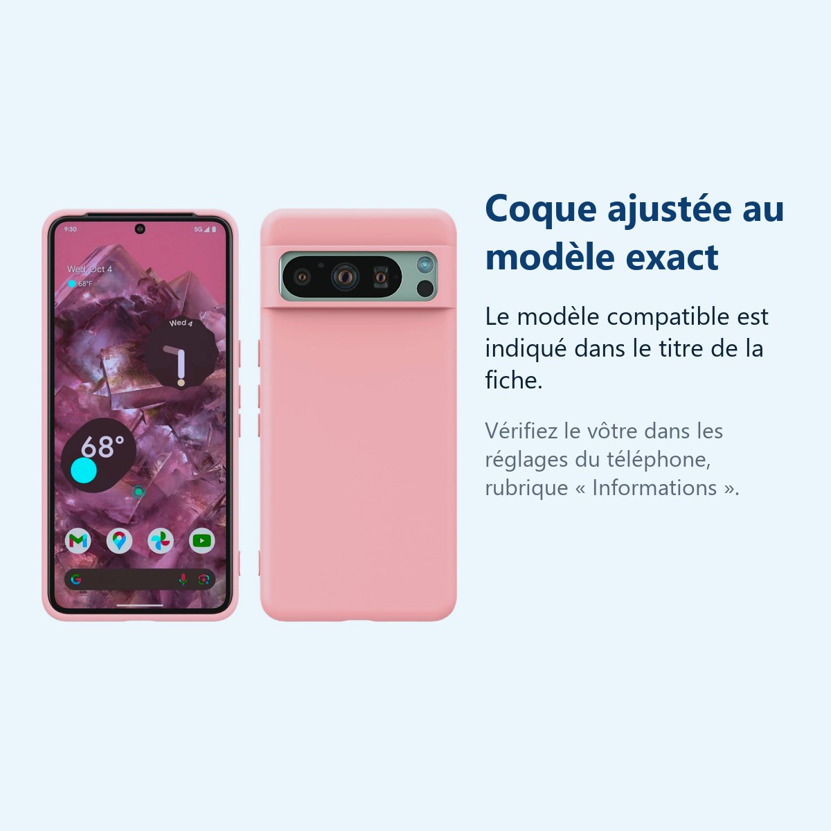 Accessoire ajusté au modèle exact – Coque Silicone Rose Pour Google Pixel 8 Pro
