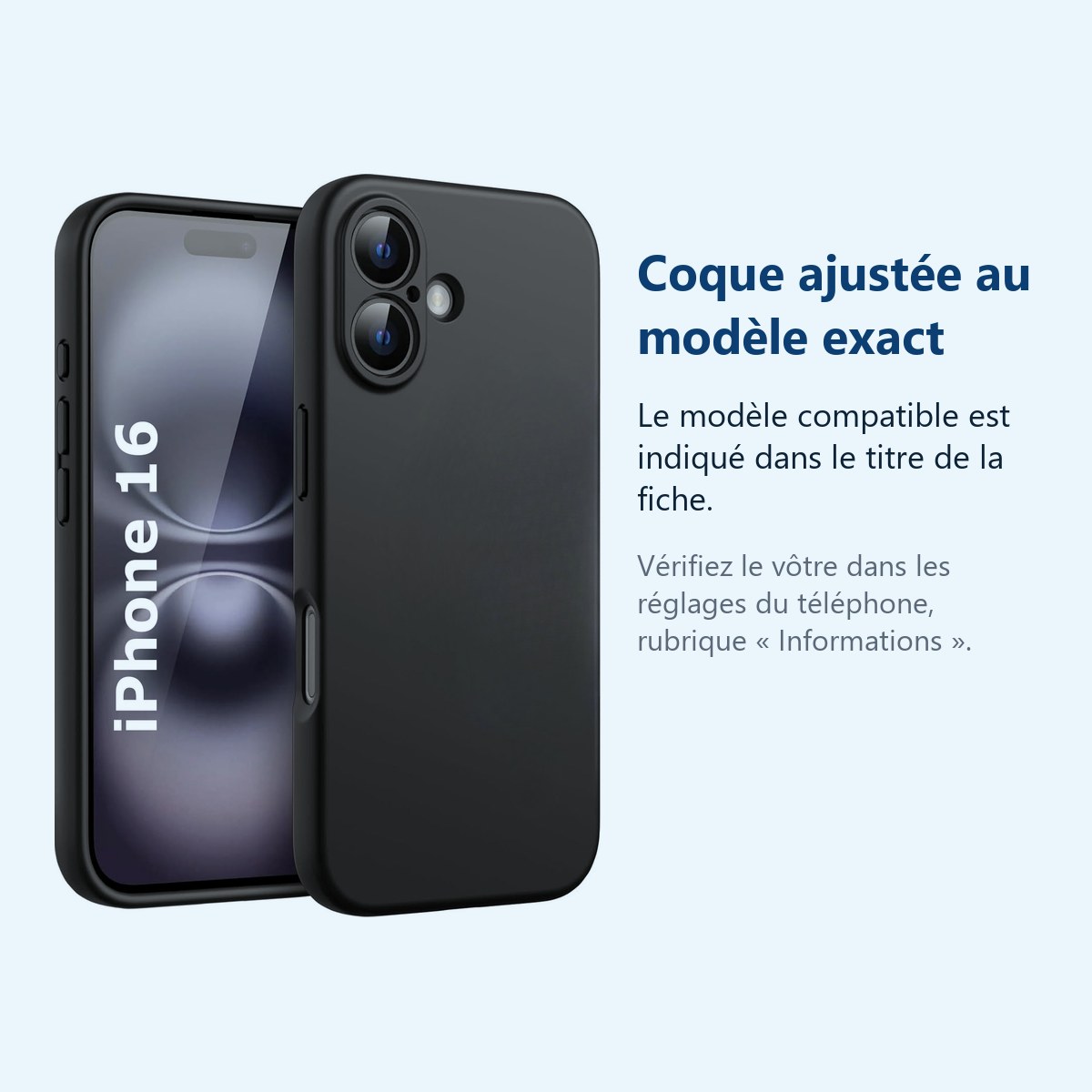 Accessoire ajusté au modèle exact – Coque Silicone Noir Pour iPhone 16