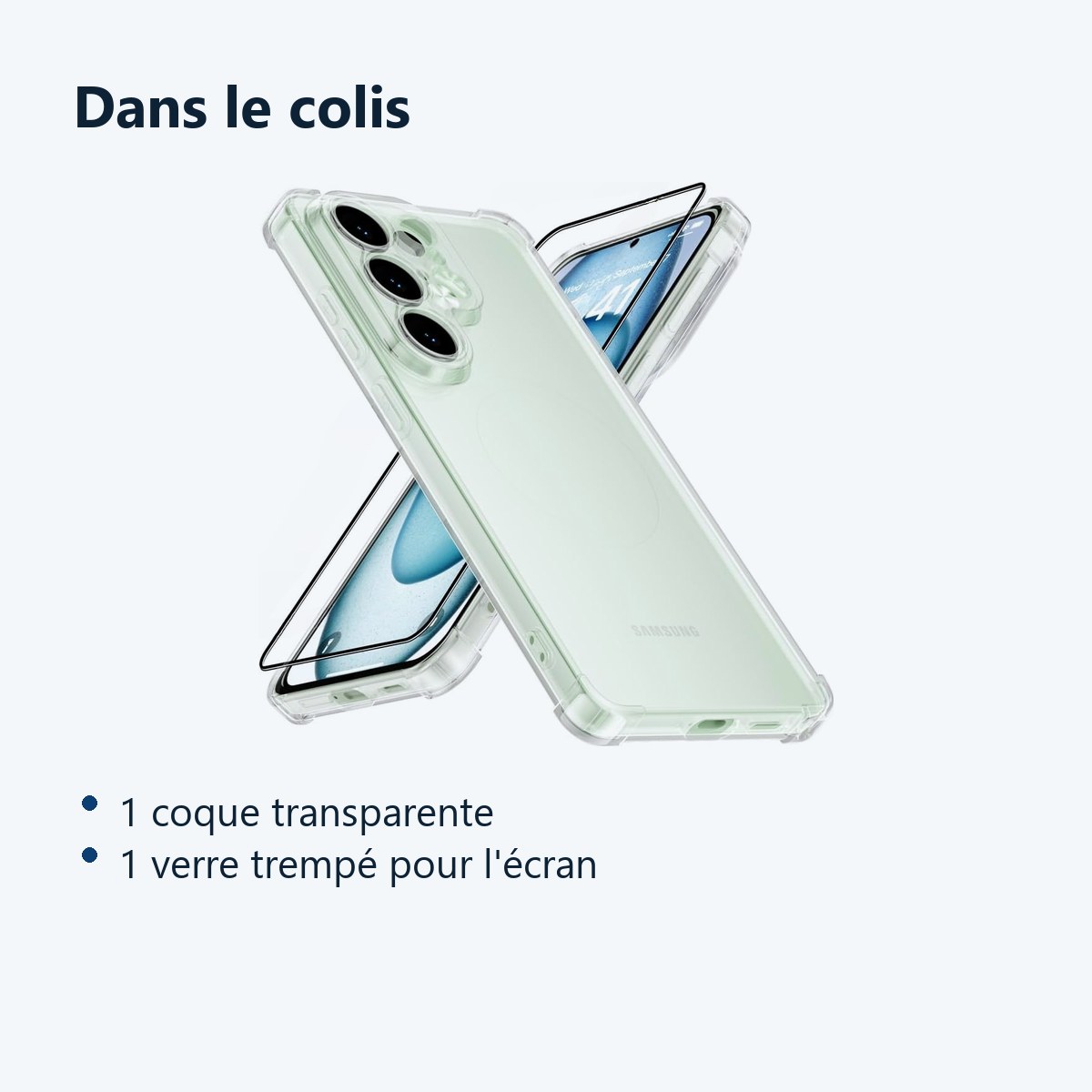 Contenu du colis – Coque Pour Samsung Galaxy S26 Ultra Silicone Transparente Angles Renforces + Verre Trempe