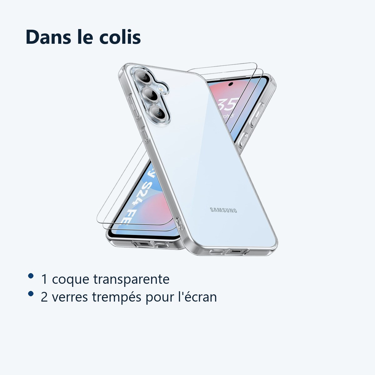 Contenu du colis – Coque Silicone Transparente + 2 Verres Trempes Pour Samsung Galaxy S24 FE