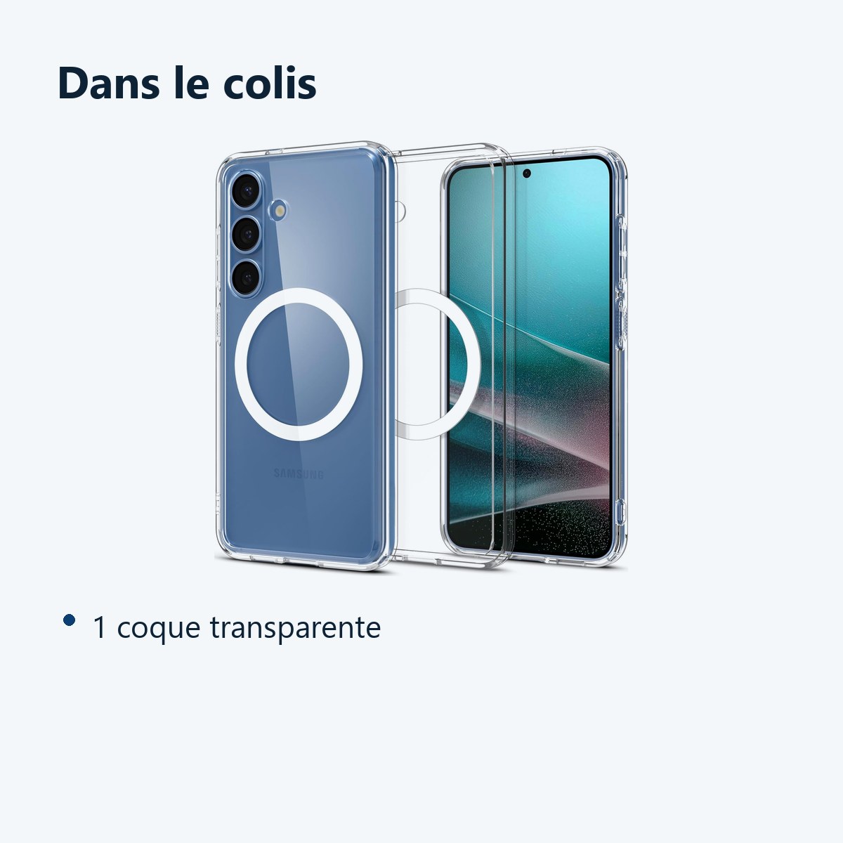 Contenu du colis – Coque Silicone Transparente Compatible Magsafe Pour Samsung Galaxy S25