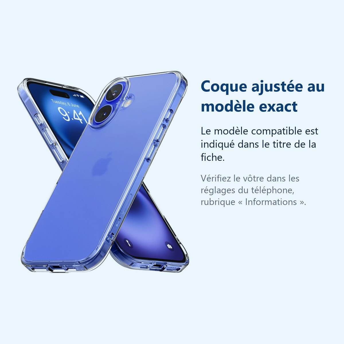 Accessoire ajusté au modèle exact – Coque Silicone Transparente Pour iPhone 16 Plus