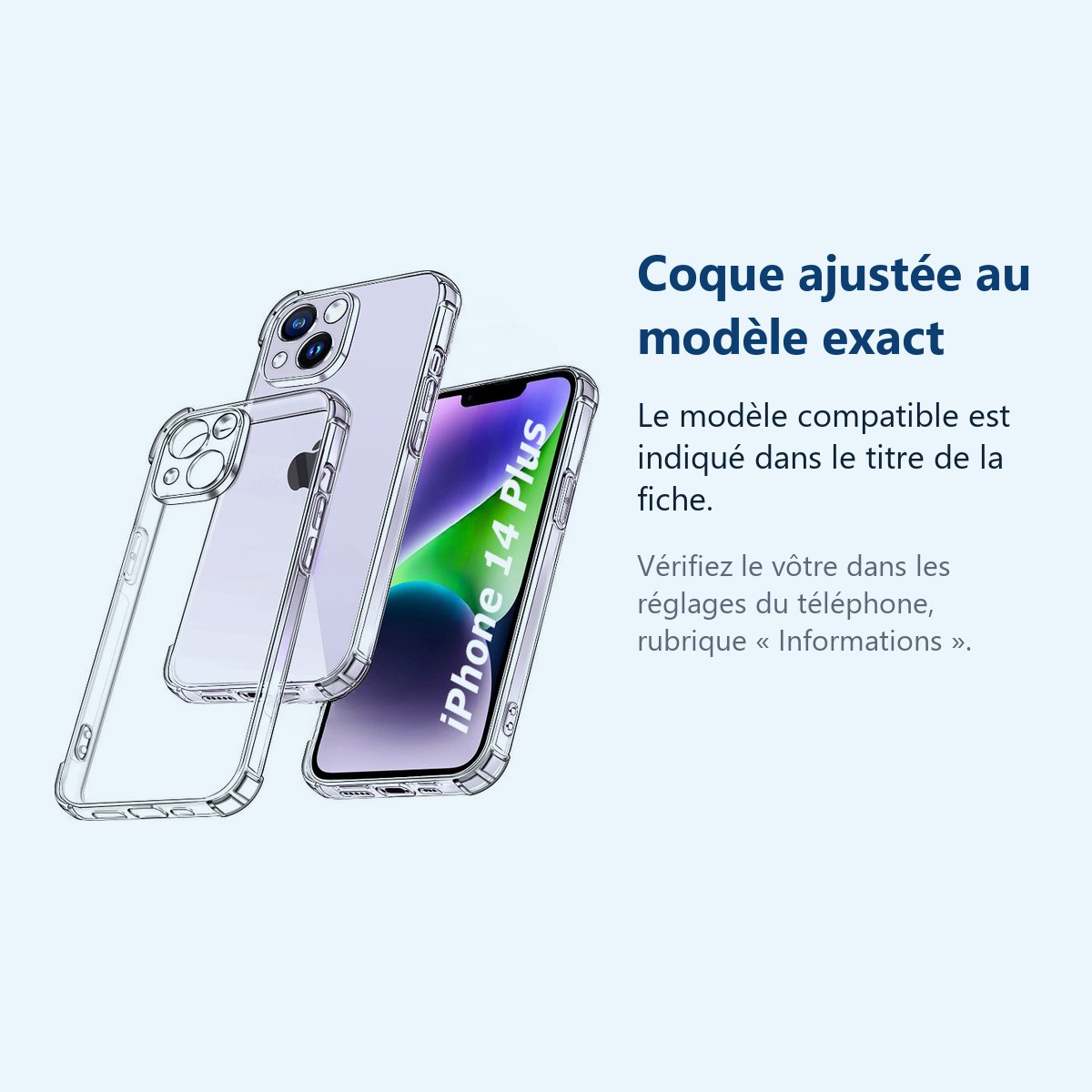 Accessoire ajusté au modèle exact – Coque Silicone Angles Renforces Pour Apple iPhone 14 Plus