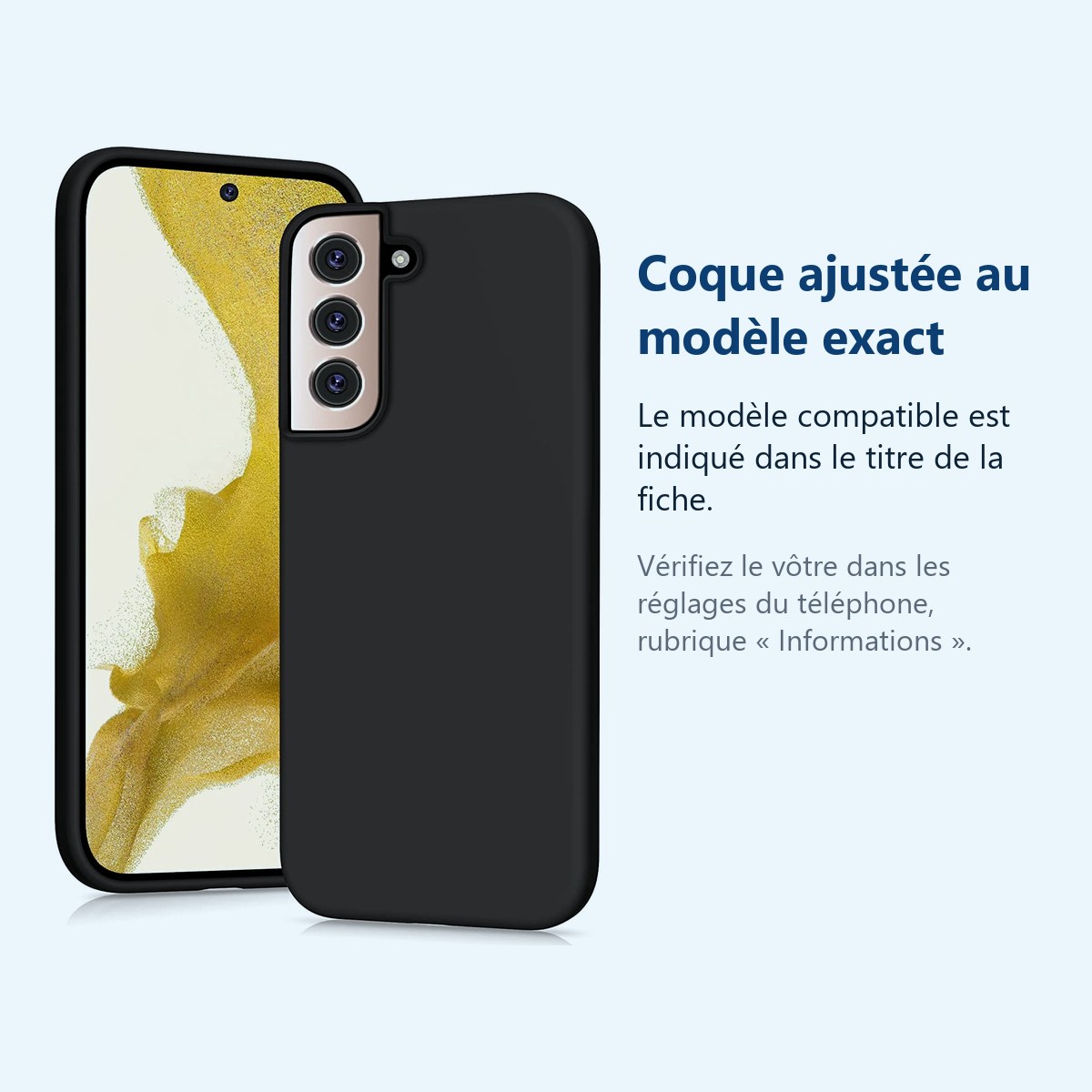 Accessoire ajusté au modèle exact – Coque Pour Samsung Galaxy S22 PLUS 5G Silicone Noire