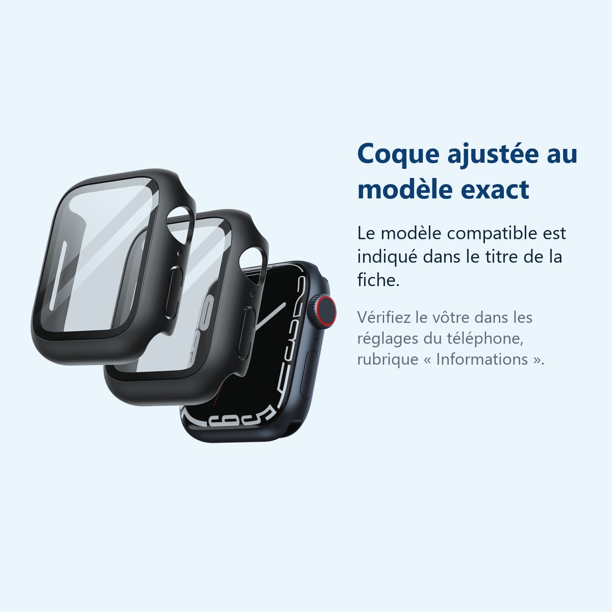 Accessoire ajusté au modèle exact – Coque de protection rigide Pack x2 pour Apple Watch 45mm Couleur Noir