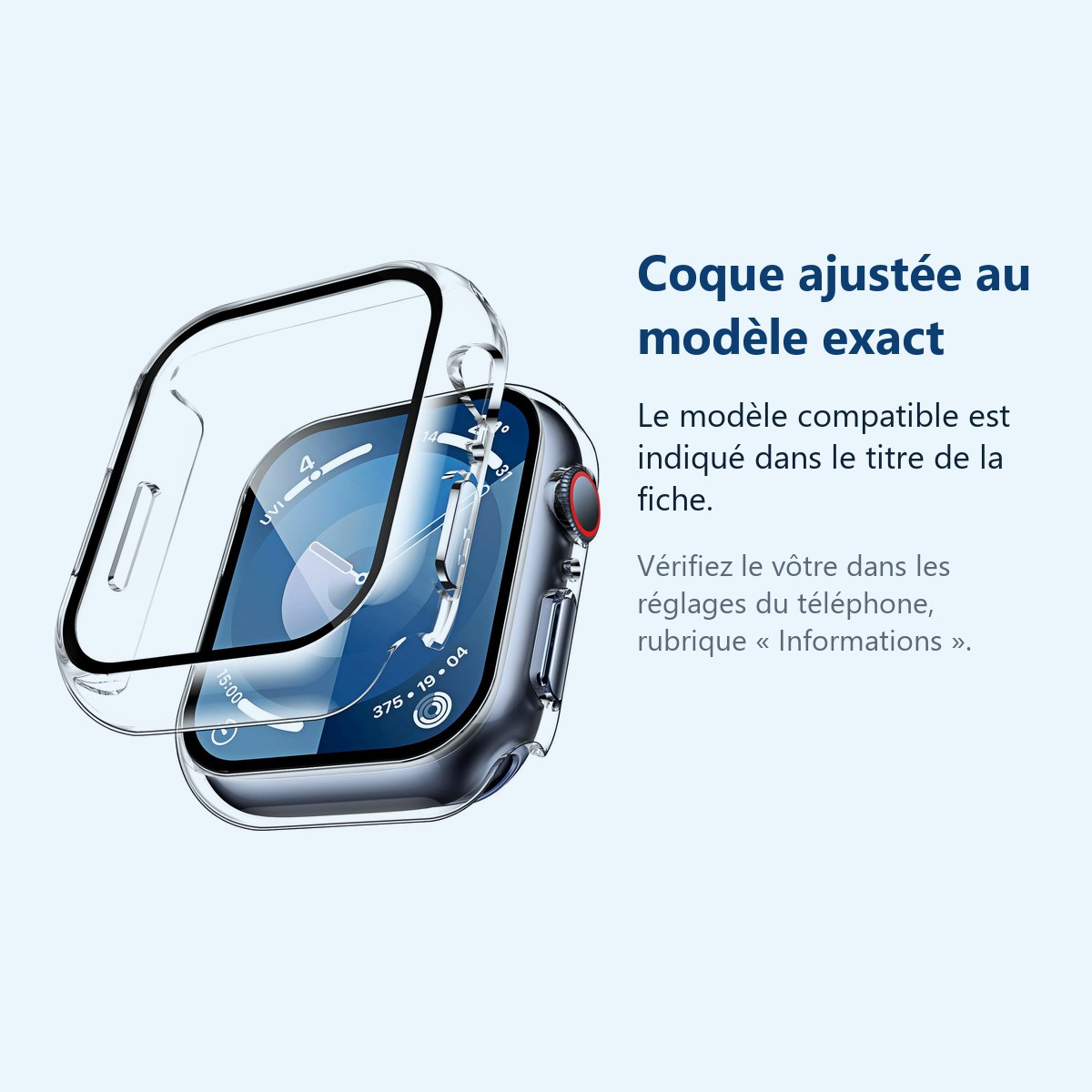Accessoire ajusté au modèle exact – Coque de protection rigide pour Apple Watch 45mm Couleur Transparent