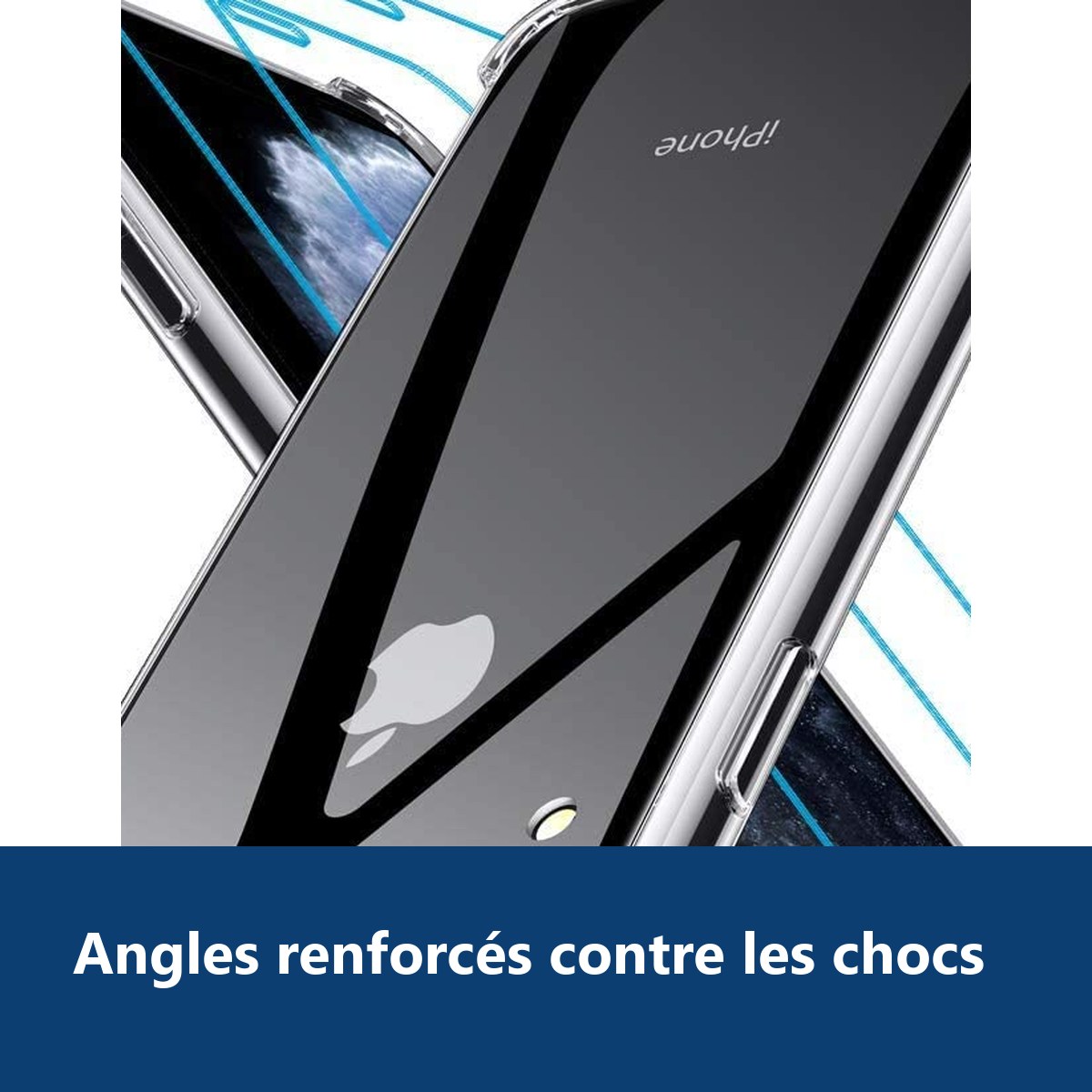 Vue de détail – Coque Silicone Angles Renforces + 2 Vitres Protection Ecran Pour Apple iPhone X / Xs