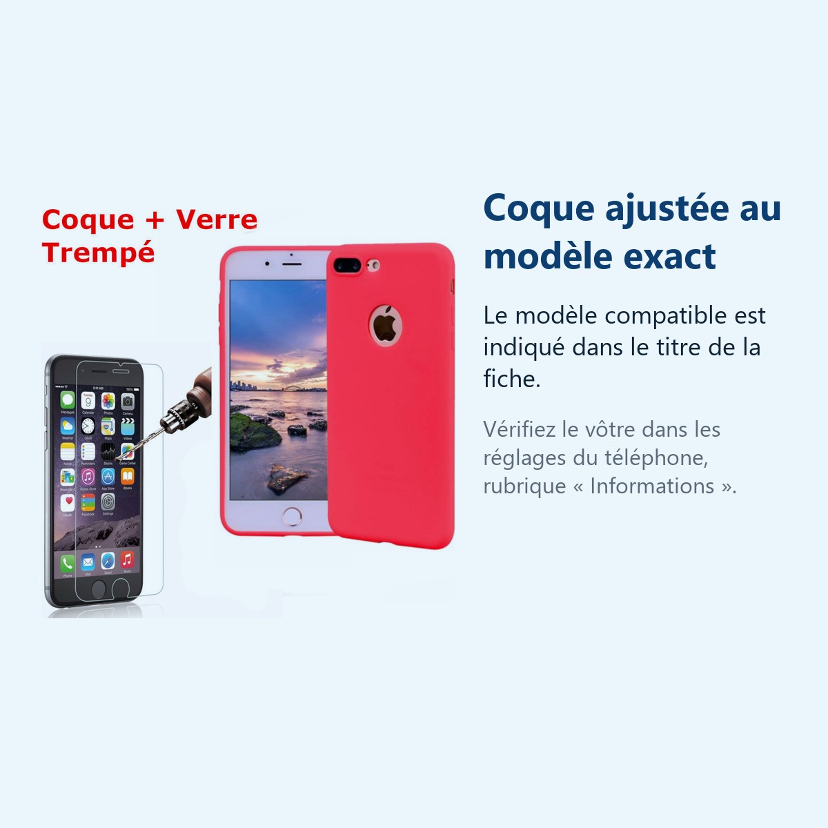 Accessoire ajusté au modèle exact – Coque Silicone pour iPhone Xr Rouge Antichoc + 2 Verres Trempes