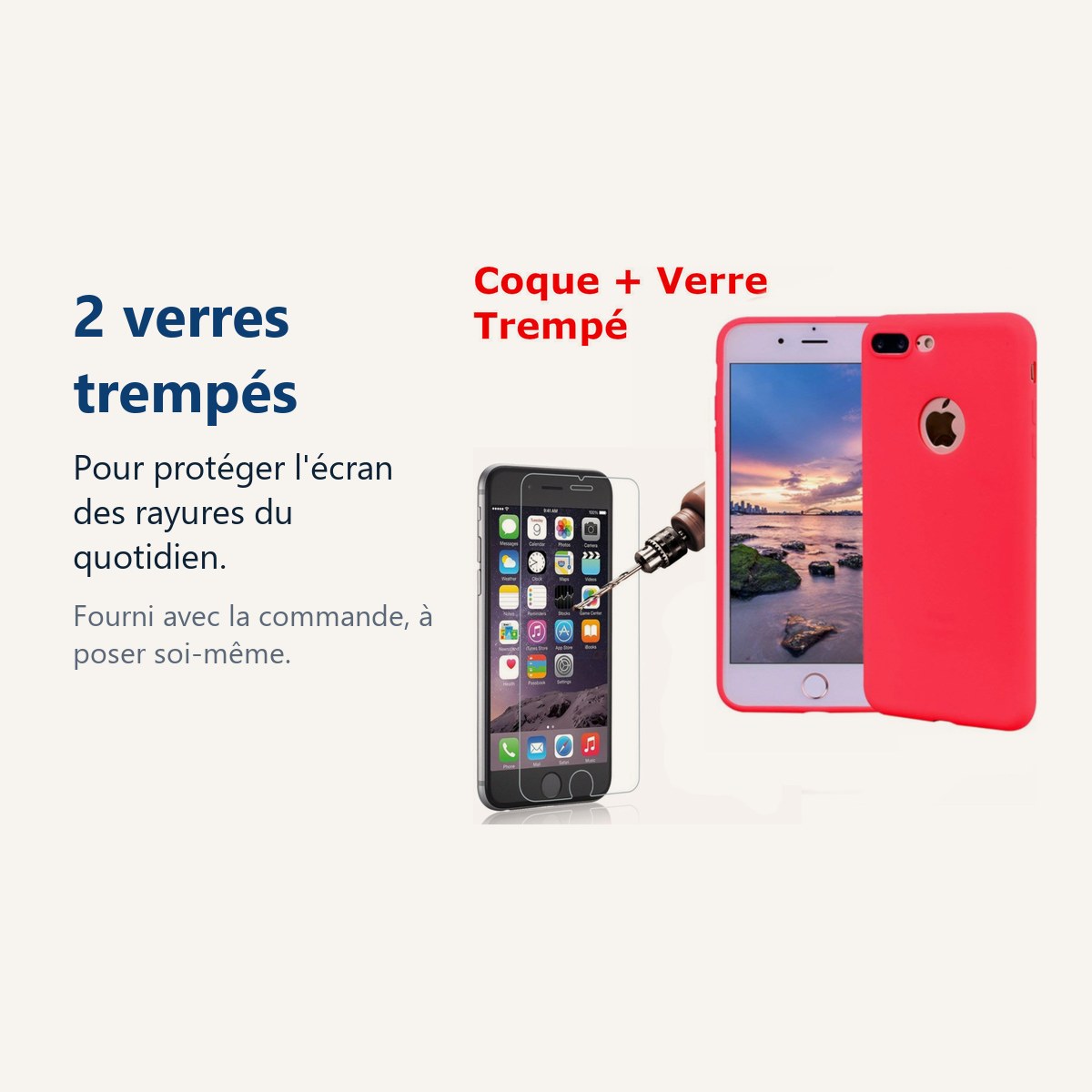 Verre trempé pour protéger lécran – Coque Silicone pour iPhone Xr Rouge Antichoc + 2 Verres Trempes