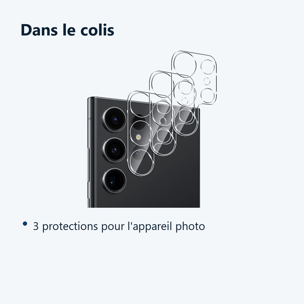 Contenu du colis – Verres Protection Camera Arriere Transparent X3 Pour Samsung Galaxy S23 Ultra