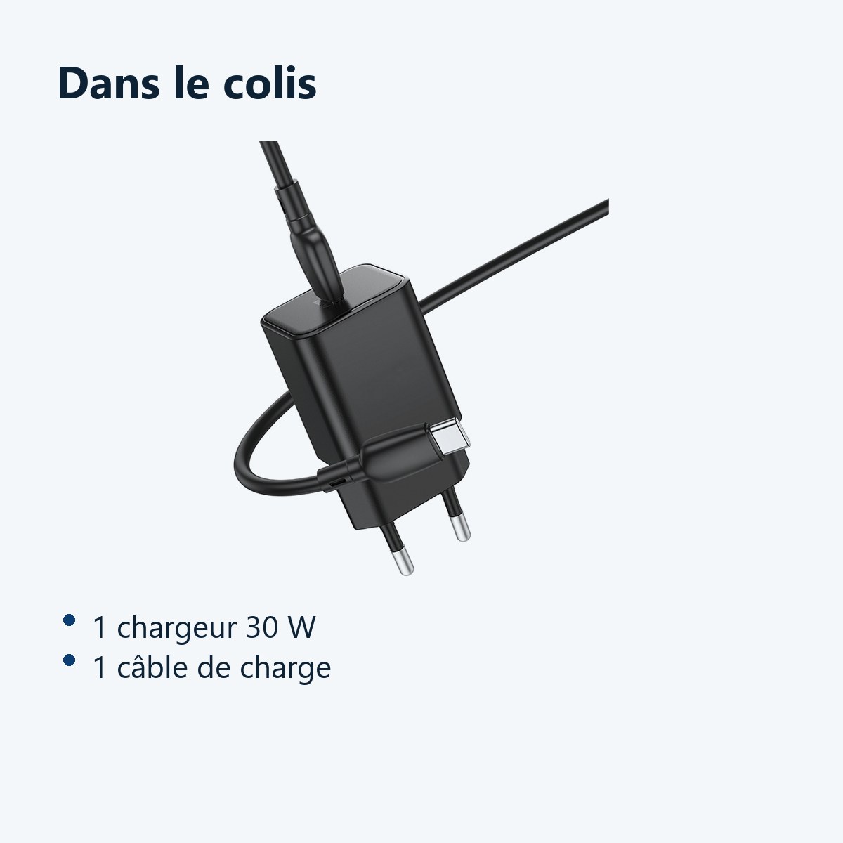 Contenu du colis – Chargeur Noir Rapide 30W + Cable USB C pour Samsung S25 / S24 / S23 / S22 / Plus / Ultra /Fold / Flip / FE