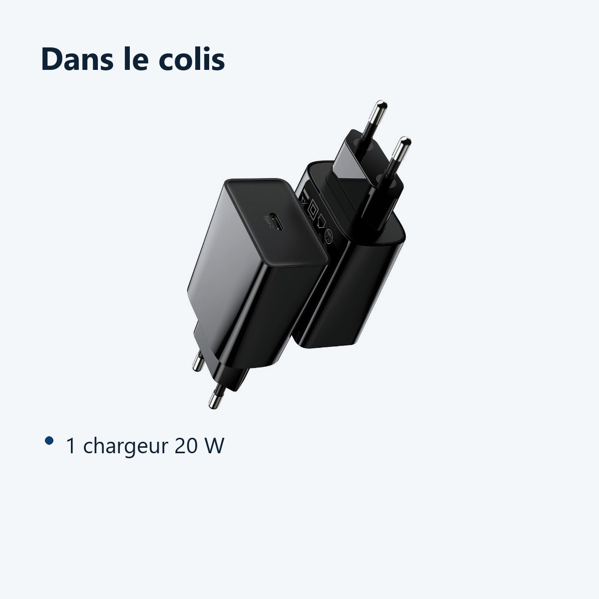 Contenu du colis – Chargeur USB-C Noir 20W pour Samsung S21 / S22 / PLUS / ULTRA