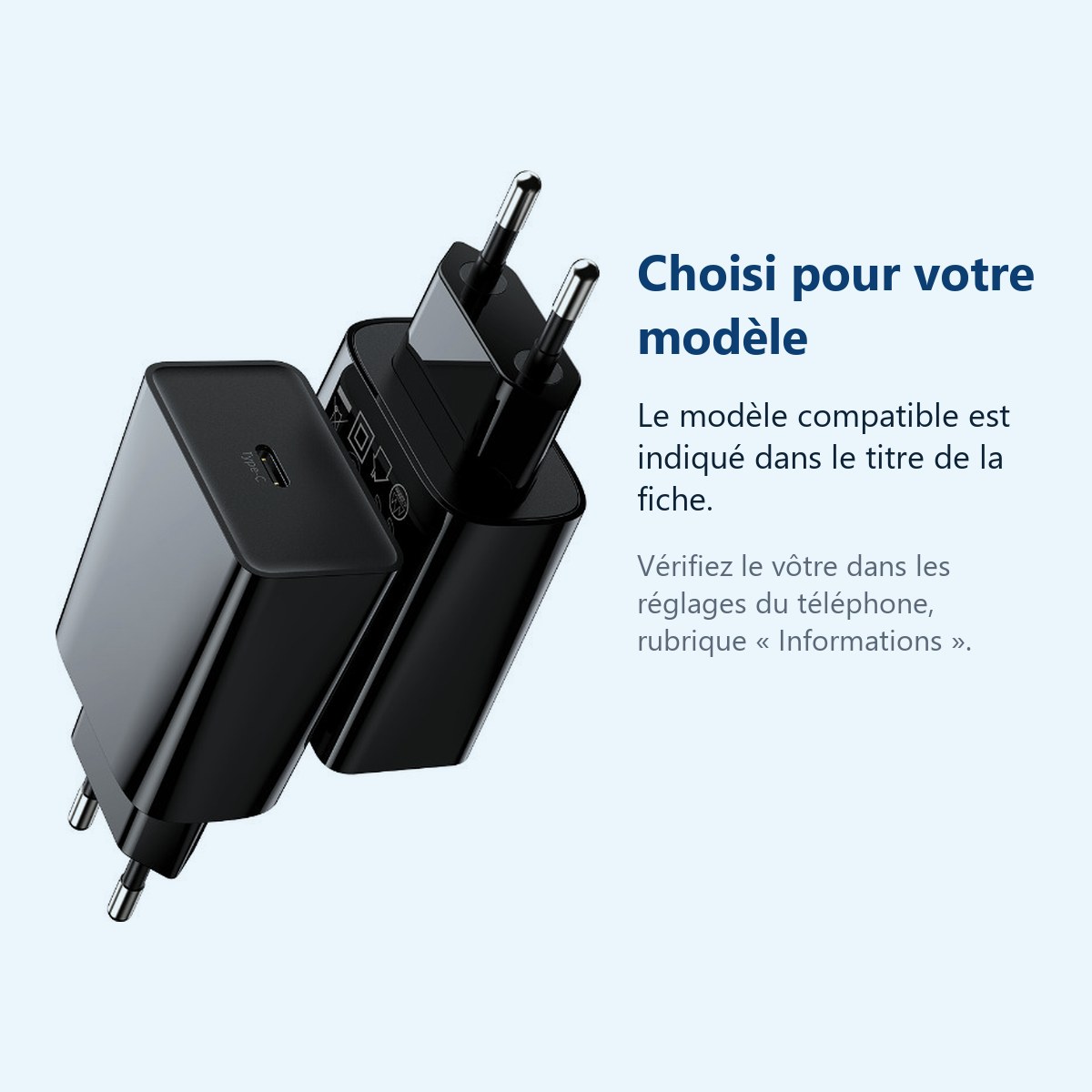 Accessoire ajusté au modèle exact – Chargeur USB-C Noir 20W pour Samsung S21 / S22 / PLUS / ULTRA