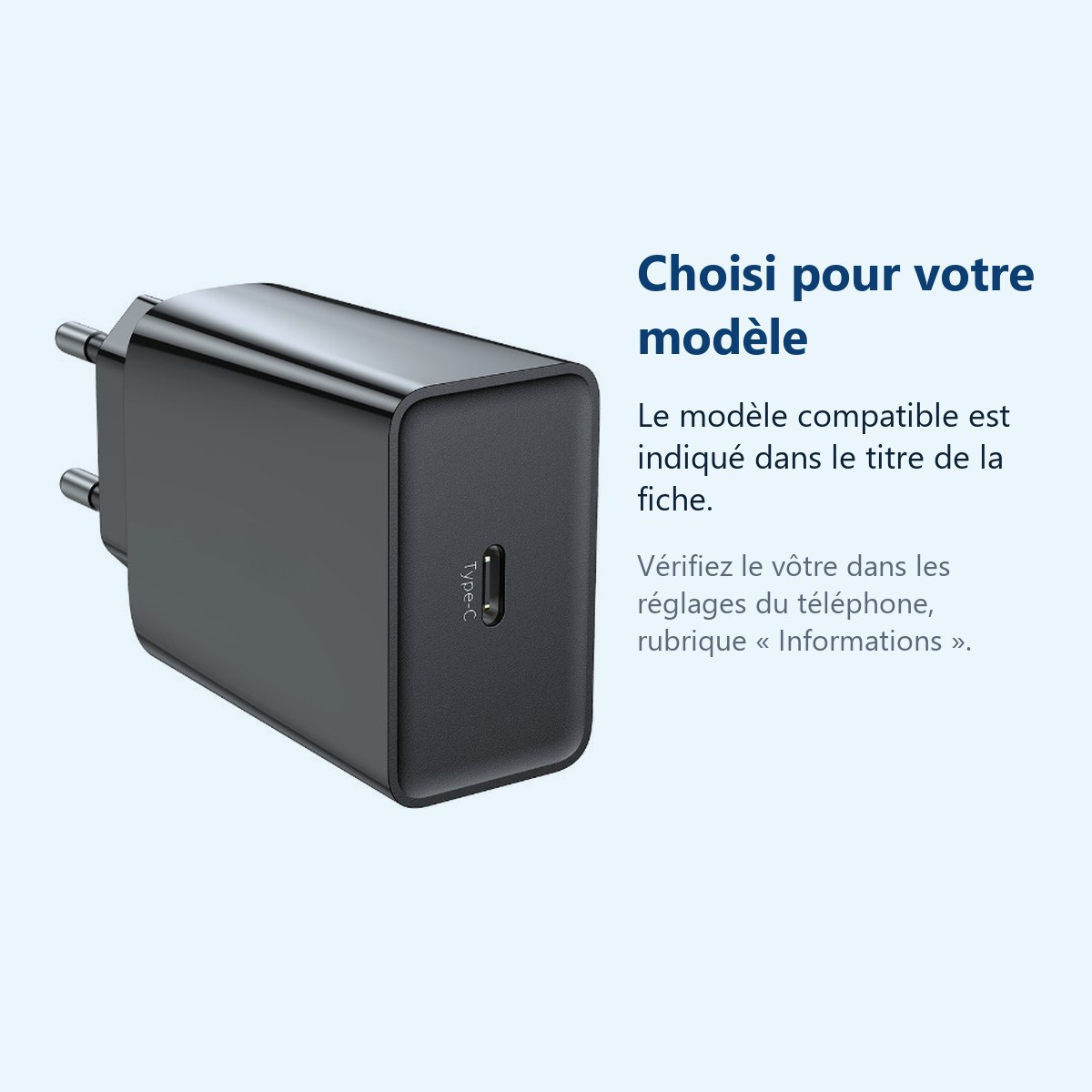 Accessoire ajusté au modèle exact – Chargeur USB-C Noir 20W pour Samsung / Xiaomi / Oppo / Sony
