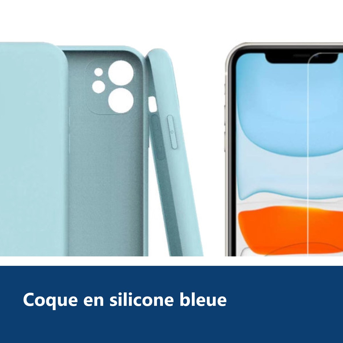 Vue de détail – Coque Silicone Pour iPhone 12 / iPhone 12 Pro Couleur Bleu Protection Objectif Appareil Photo + Verre Trempe