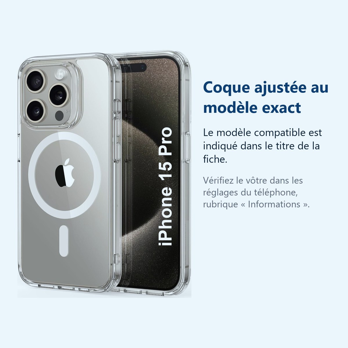 Accessoire ajusté au modèle exact – Coque Silicone Transparente Compatible Magsafe Pour iPhone 15 Pro