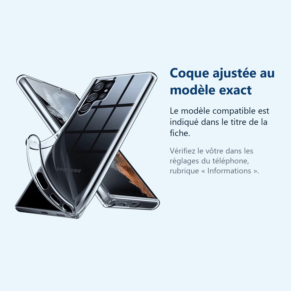 Accessoire ajusté au modèle exact – Coque Silicone Transparente Pour Samsung Galaxy S22 Ultra 5G