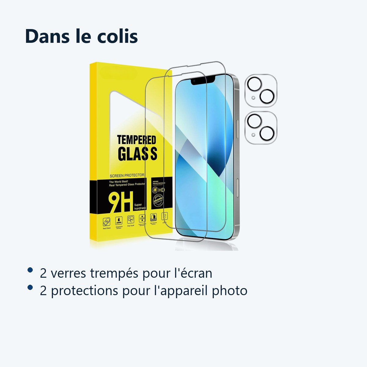 Contenu du colis – Verres Trempes et Protections Camera Arriere X2 Pour iPhone 13