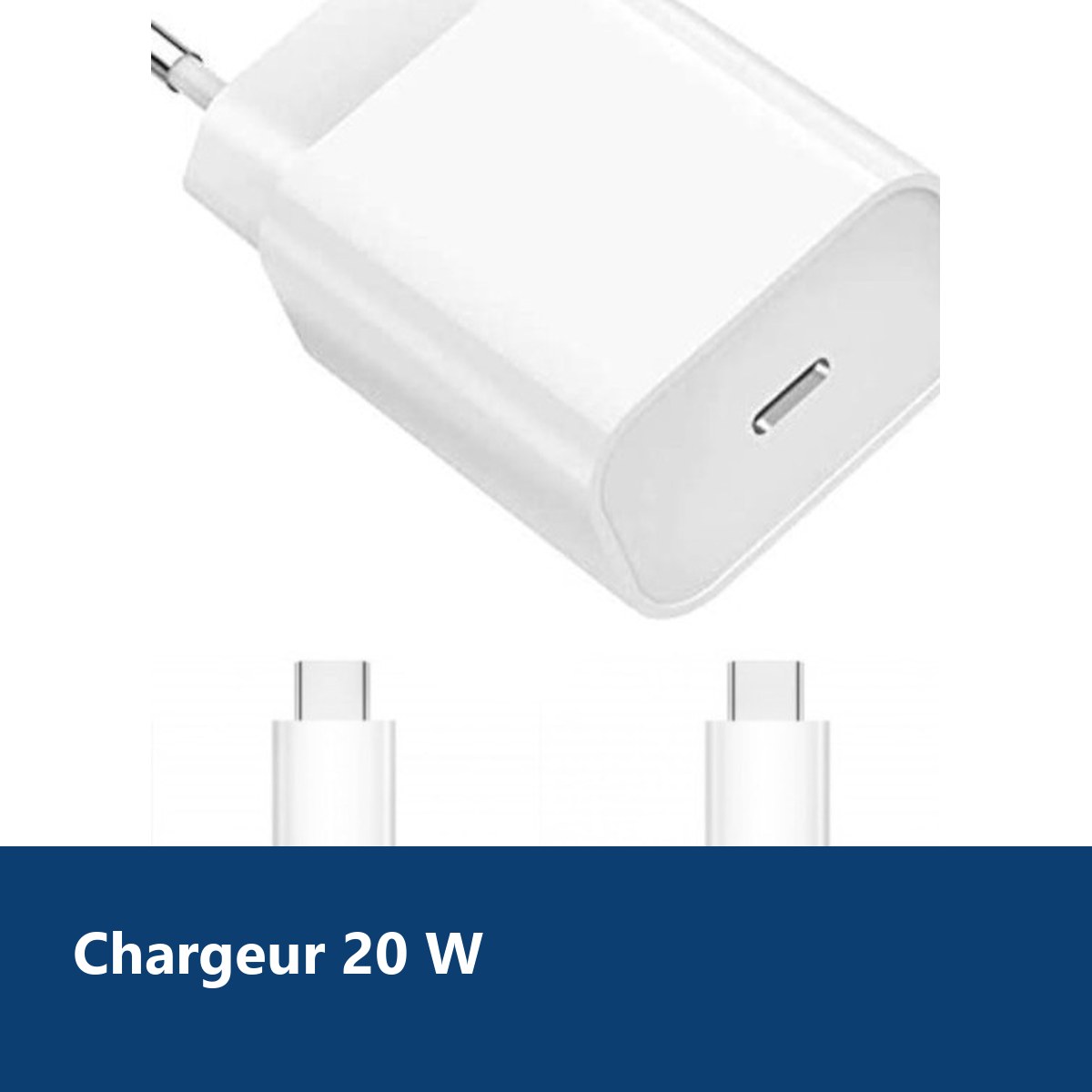 Vue de détail – Chargeur Rapide 20W USB-C pour + 2 Cables Type-C Samsung A53 / S23 / S22 / S21 / PLUS / ULTRA