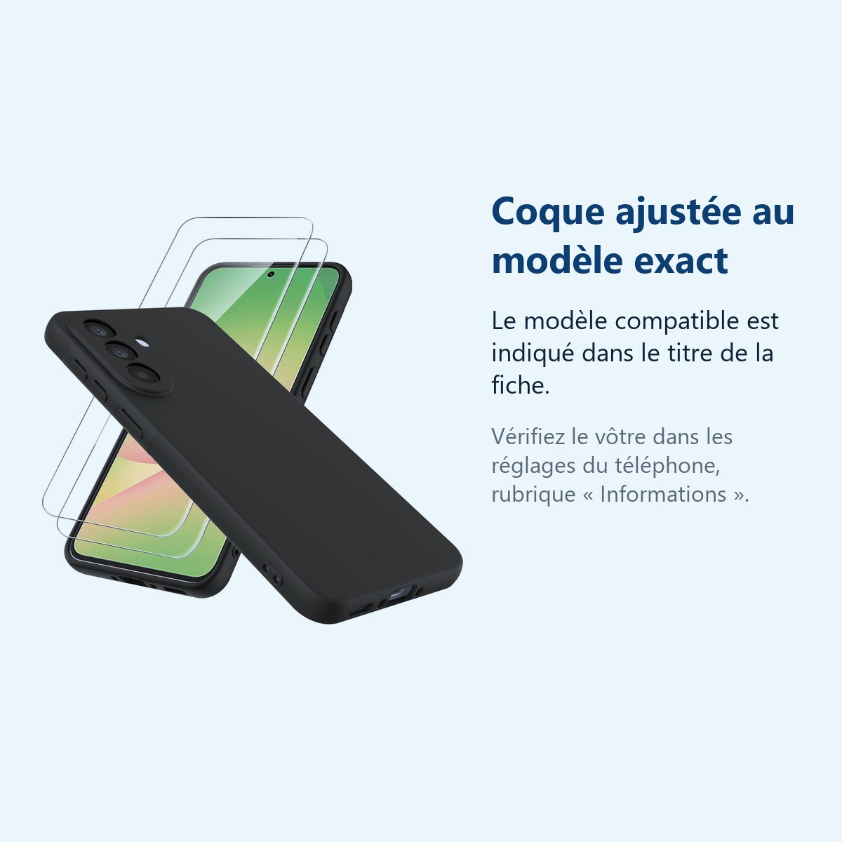 Accessoire ajusté au modèle exact – Coque Silicone Noir pour Samsung Galaxy A57 + 2 Verres Trempés –