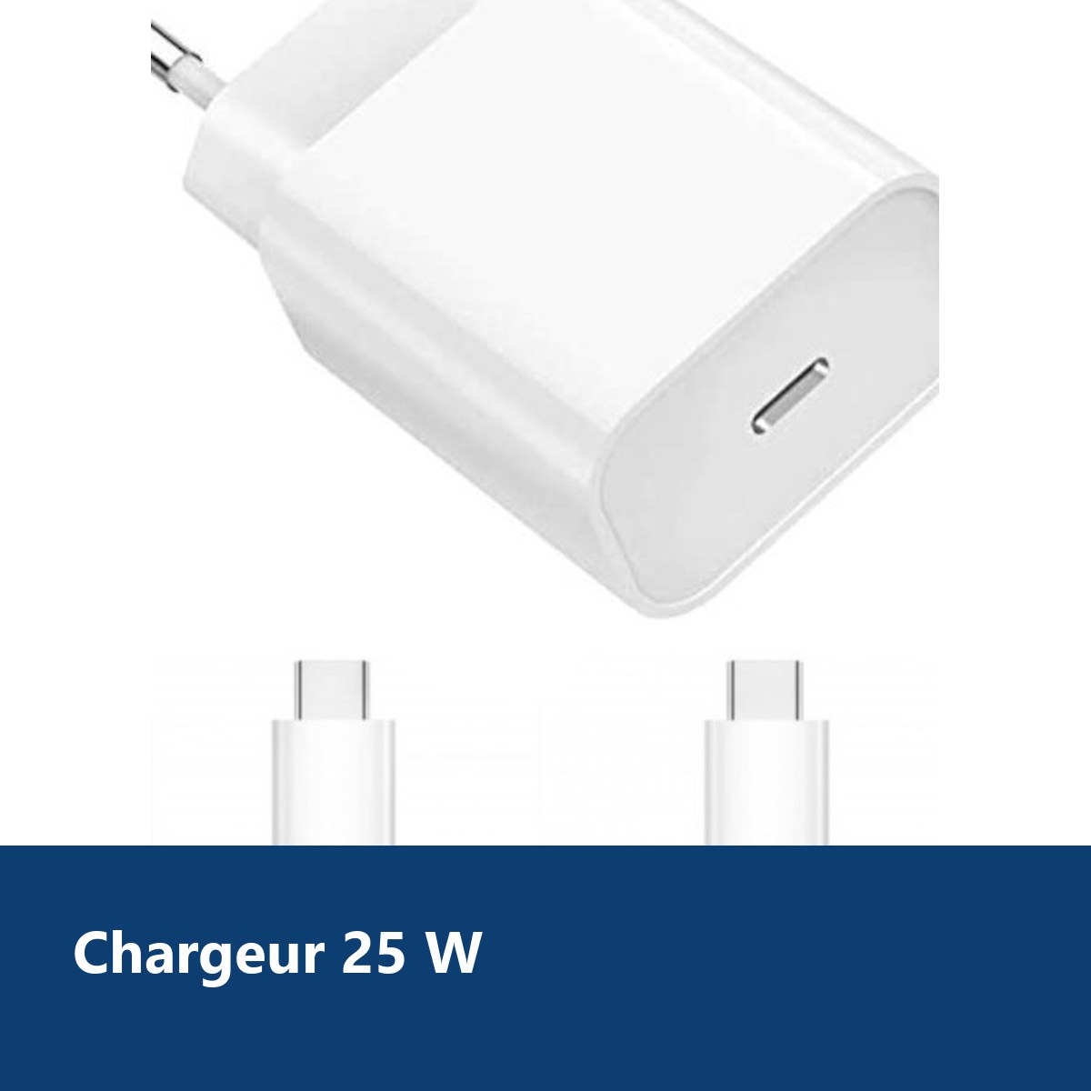 Vue de détail – Chargeur Rapide 25W USB-C pour + 2 Cables Type-C Samsung S23 / S22 / S21 / PLUS / ULTRA