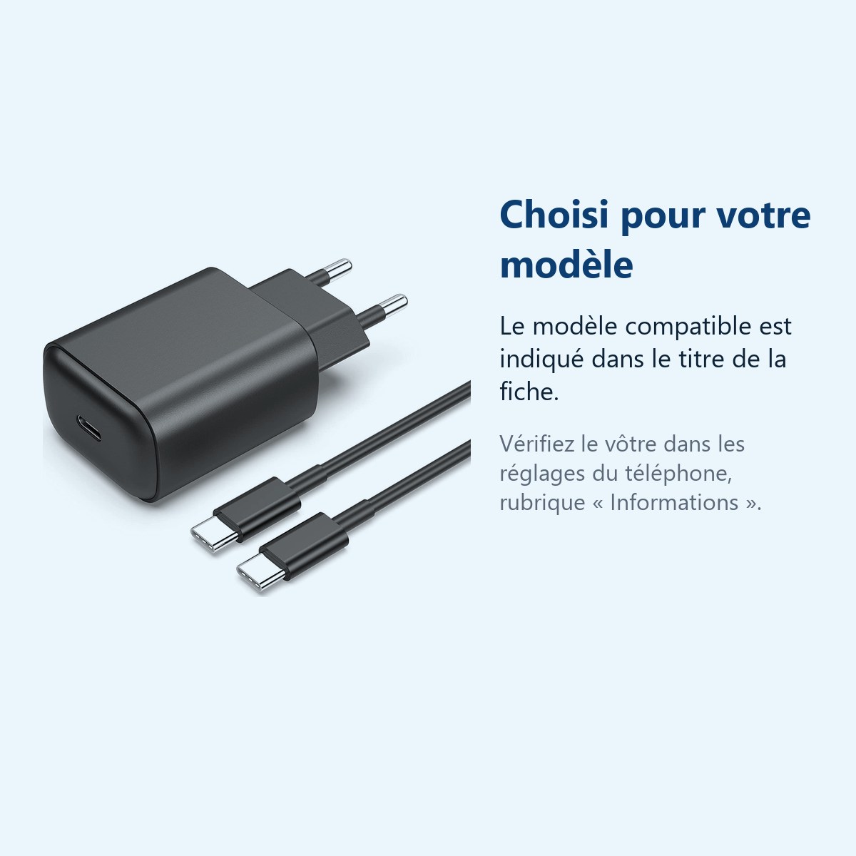 Accessoire ajusté au modèle exact – Chargeur USB-C 25W Noir + Cable pour Samsung S23 / S22 / S21 / PLUS / ULTRA