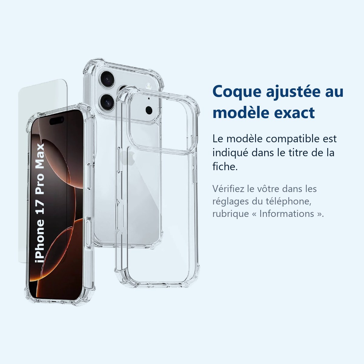 Accessoire ajusté au modèle exact – Coque Pour iPhone 17 Pro Max Silicone Transparente Angles Renforces + Verre Trempe
