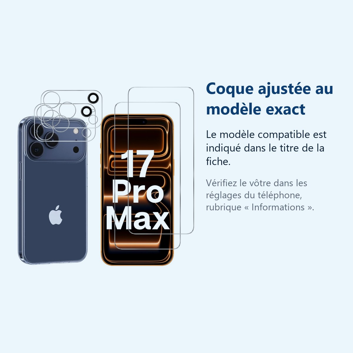 Accessoire ajusté au modèle exact – Coque Silicone Transparente + Verres Trempes et Protections Camera Arriere Transparent X2