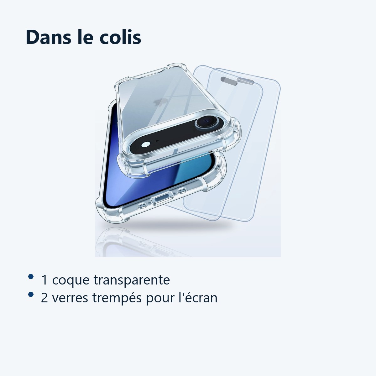 Contenu du colis – Coque Pour iPhone 17 Air Silicone Transparente Angles Renforces + 2 Verres Trempes