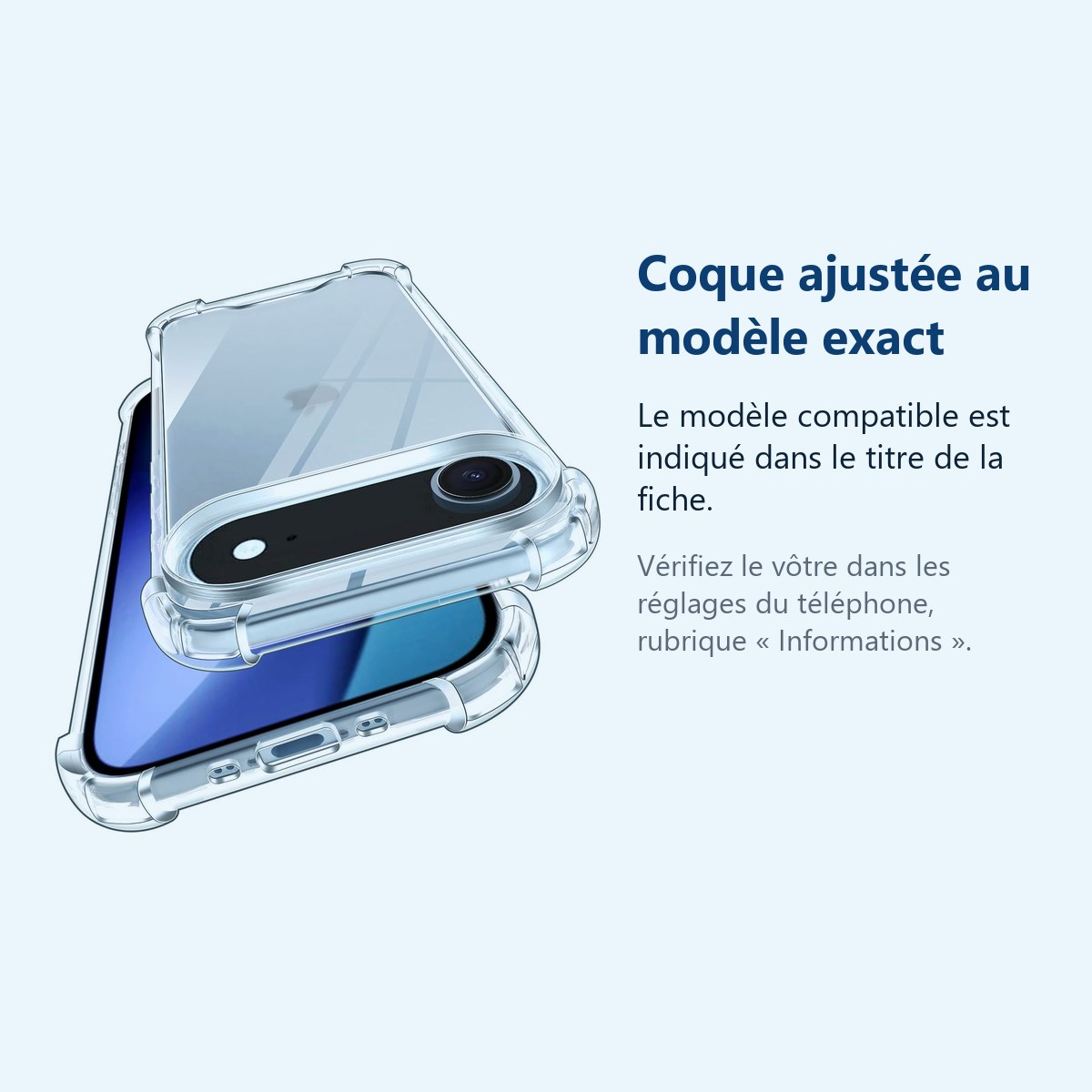 Accessoire ajusté au modèle exact – Coque Pour iPhone 17 Air Silicone Transparente Angles Renforces
