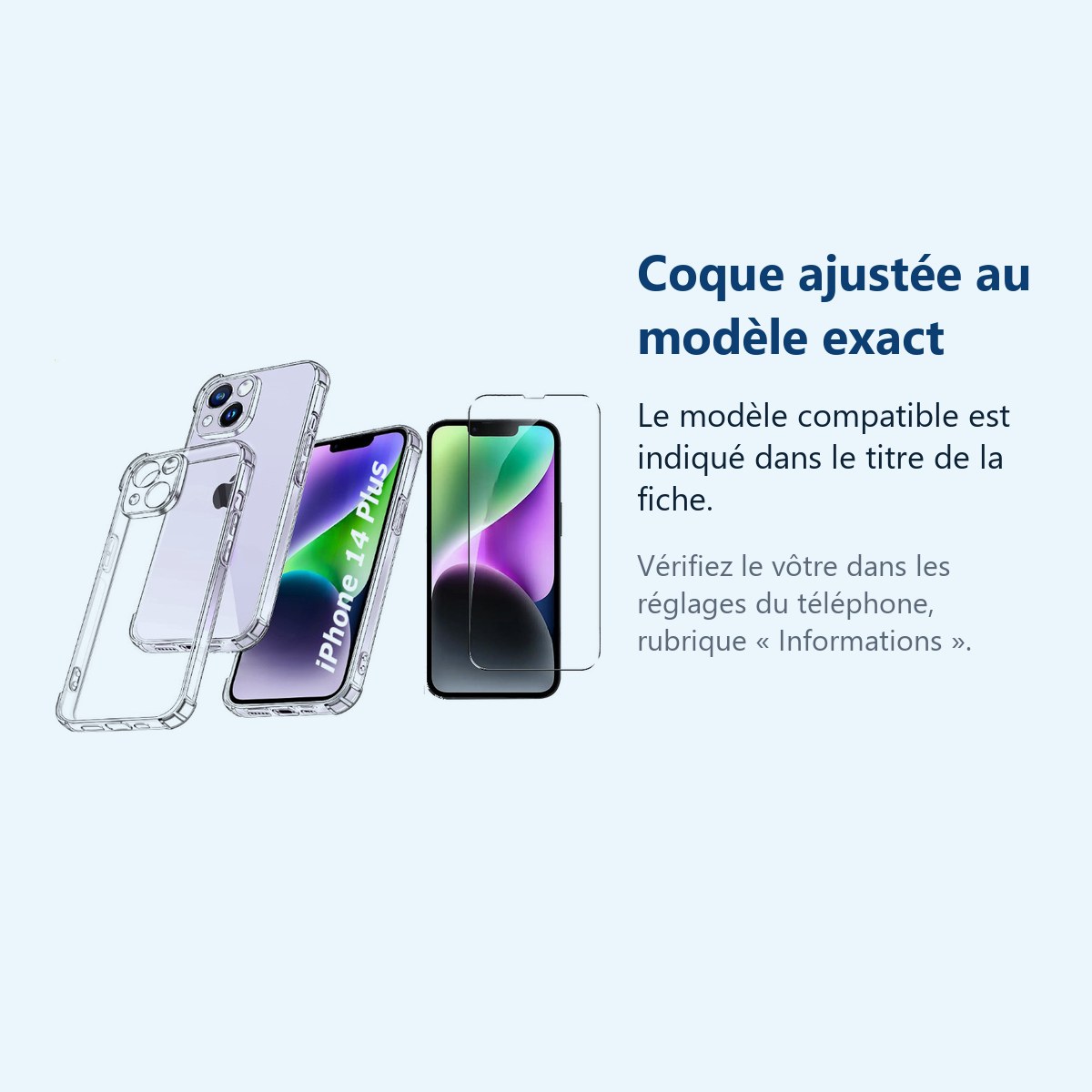 Accessoire ajusté au modèle exact – Coque Antichoc Angles Renforcés pour Apple iPhone 14 Plus + Verre Trempé –
