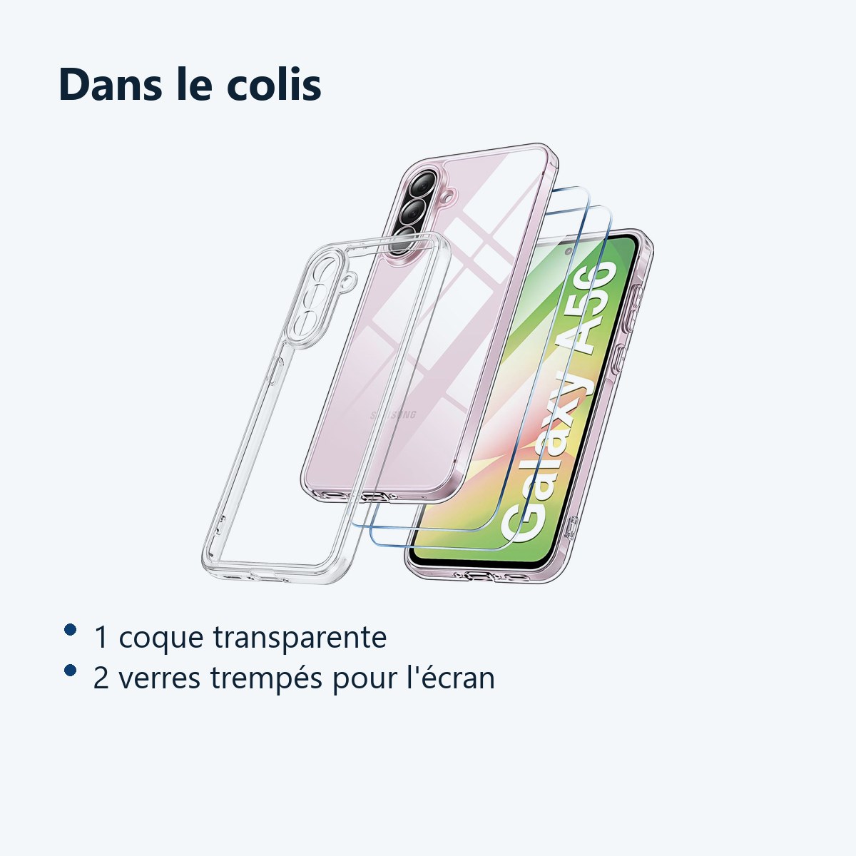 Contenu du colis – Coque Silicone Transparente + 2 Verres Trempes Pour Samsung Galaxy A56 5G