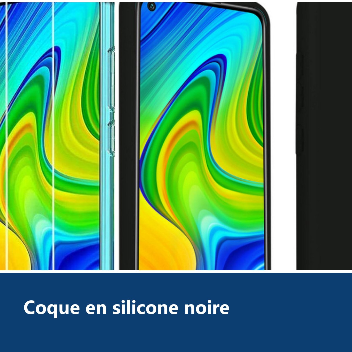 Vue de détail – Coque Silicone Couleur Noir + 2 Verres Trempes Pour Xiaomi Redmi Note 9