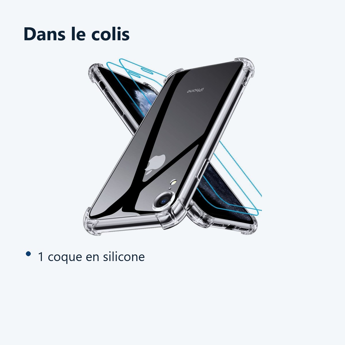 Contenu du colis – Coque Silicone Angles Renforces + 2 Vitres Protection Ecran Pour Apple iPhone Xr
